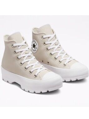 Converse High-Top Canvas Sneakers in Taupe and White